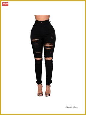 High Waisted Stretch Distressed Skinny Jeans Cotton Spandex